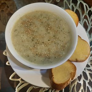 Cauliflower soup at Bosco Verde Italian Vegan Restaurant in Ulaanbaatar