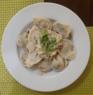 Spinach tortellini at Bosco Verde Italian Vegan Restaurant in Ulaanbaatar