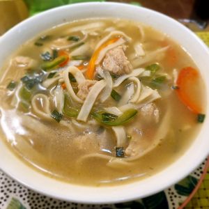 Mongolian Noodle Soup 12900 MNT~ €3.2 at Bosco Verde Italian Vegan Restaurant in Ulaanbaatar