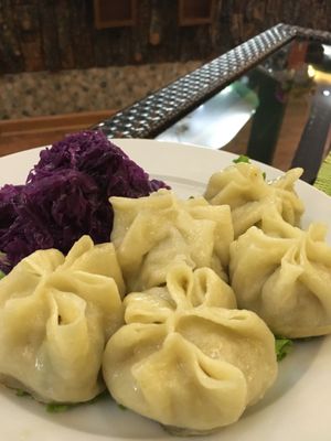 Mongolian Dumpling w/ Red Cabbage Salad at Bosco Verde Italian Vegan Restaurant in Ulaanbaatar
