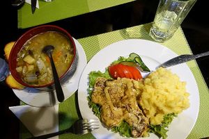 something with mush and mushrooms, excellent at Bosco Verde Italian Vegan Restaurant in Ulaanbaatar