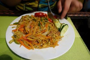 mongolian noodles without meat ;) at Bosco Verde Italian Vegan Restaurant in Ulaanbaatar