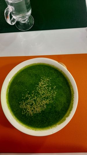 Spinach soup at Vitos Vegan - Витос веган in Ulaanbaatar