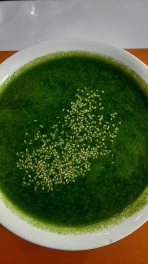 Spinach soup at Vitos Vegan - Витос веган in Ulaanbaatar