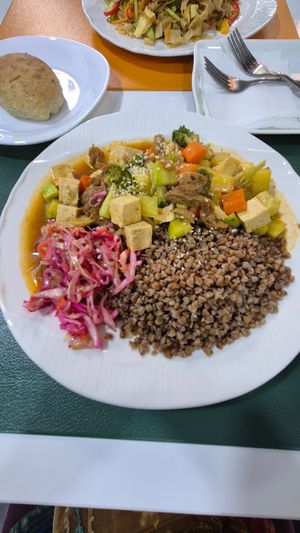 Giulash with buckwheat, tofu and vegetables at Vitos Vegan - Витос веган in Ulaanbaatar