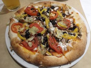 Vegan pizza at La Plage in St Julians