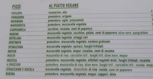 Menù pizze vegane at Pizzeria A Modo Bio in Pesaro