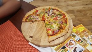 coriander pizza at Simply Veggie in Bedford