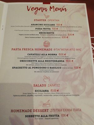 Vegan menu at SaleRosso in Antiparos