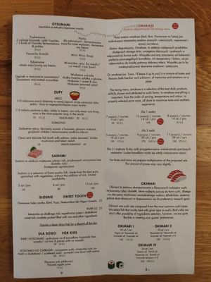 Menu at Youmiko Sushi in Krakow