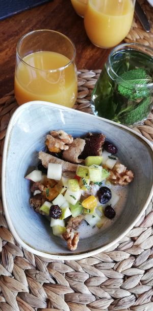 Kaiserschmarrn with vanilla sauce and fruit from the brunch buffet at Paletti Die Genuss Bar in Neu-isenburg