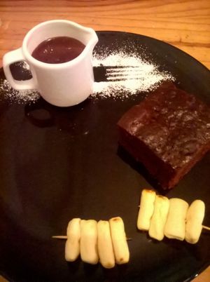 Brownie and Hot Chocolate Sauce at The Bohemian in Newcastle Upon Tyne