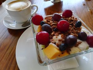 Vegan breakfast combo (+orange juice) at Fruzion in Paracas