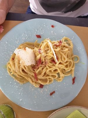 Vegan carbonara at Buddy VEGGY in Rome