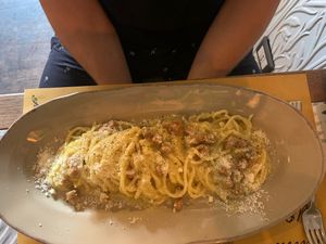 Vegan spaghetti carbonara   at Buddy VEGGY in Rome