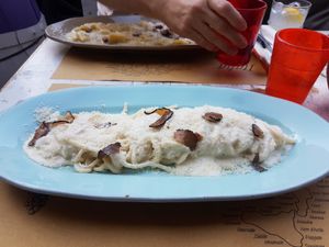 Overly creamy truffle pasta at Buddy VEGGY in Rome