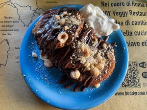 Pancakes with hazelnut spread & cream  at Buddy VEGGY in Rome
