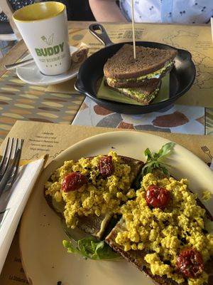 Tofu egg bruschetta & tofu egg sandwich   at Buddy VEGGY in Rome