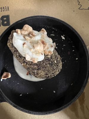 Rice ball? Sorry don’t remember. Black rice inside and yummy sauce on top!  at Buddy VEGGY in Rome