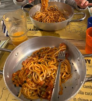 Spaghetti puttanesca and carbonara   at Buddy VEGGY in Rome