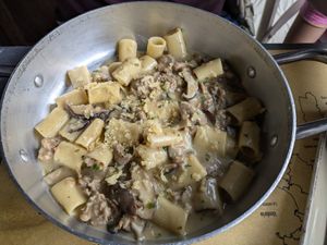 Pasta with mushrooms & sausage - this dish was amazing!! at Buddy VEGGY in Rome