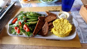 Breakfast with scrambled tofu at Buddy VEGGY in Rome