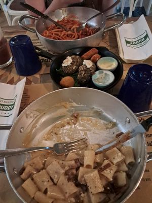 Carbonara and a couple of other mains. at Buddy VEGGY in Rome