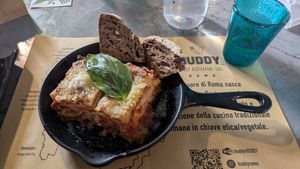 Vegan lasagna at Buddy VEGGY in Rome