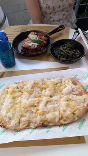 Very good pinsa 4 formaggi! And lasagna too! Delicious food with a nice view! at Buddy VEGGY in Rome
