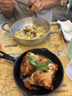 Lasagne and carbonara, looks the part but tasted bad  at Buddy VEGGY in Rome