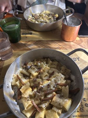 carbonara and mushroom pastas   at Buddy VEGGY in Rome