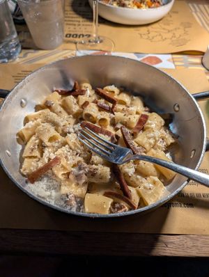 Bacon and egg pasta at Buddy VEGGY in Rome