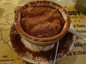 Tiramisu in a coffee cup at Buddy VEGGY in Rome