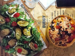 Amazing pinsa, salads & seitan ❤️ at Buddy VEGGY in Rome