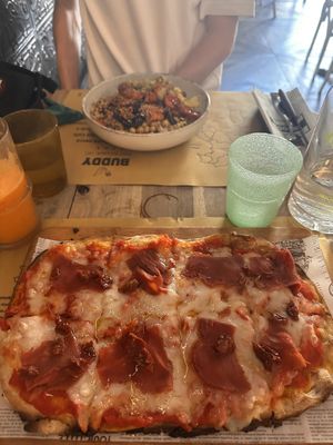 Speck Pinsa and Buddah Bowl  at Buddy VEGGY in Rome