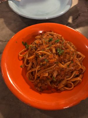 Whole grain tagliatelle w seitan ragu at Buddy VEGGY in Rome