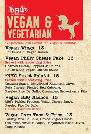BBD's Vegan & Vegetarian Menu at BBD's in Rocky Point