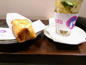 Seitan wrap and ginger tea. at roots - Lintheschergasse in Zurich
