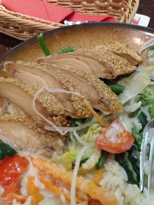 Crispy Vegan Duck (on green curry)  at Savory Chay in Berlin