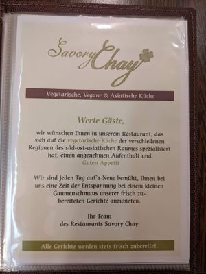 Menu - start page. at Savory Chay in Berlin