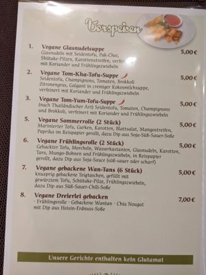 Menu - starters. at Savory Chay in Berlin