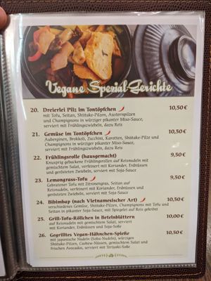 Menu - special vegan dishes. at Savory Chay in Berlin