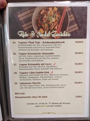 Menu - rice and noodle dishes. at Savory Chay in Berlin