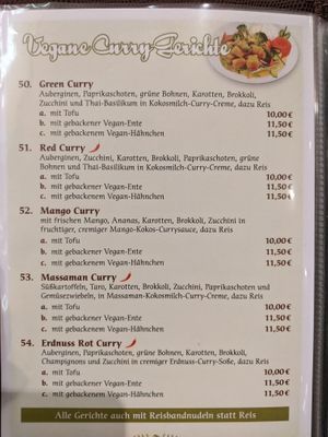 Menu - vegan curry dishes. at Savory Chay in Berlin