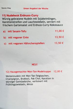 Menu page at Savory Chay at Savory Chay in Berlin
