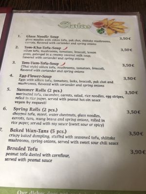 menu: starters at Savory Chay in Berlin