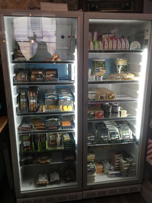 Faux meat and cheese corner at Tante Emmas Veganeria in Saarbrucken