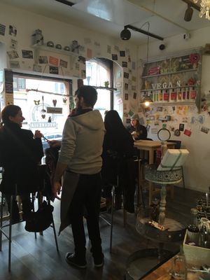 Inside (few tables to sit) at Tante Emmas Veganeria in Saarbrucken