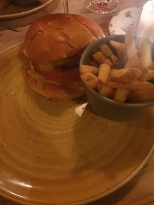 Vegan cheese burger with fries at Lounges - Brasco Lounge in Liverpool