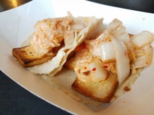 vegan ginger tacos with kimchi at Tacopocalypse in Des Moines